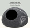 Cat Cave - Merino Wool Bed for Indoor Cats (Dark Gray, Medium)